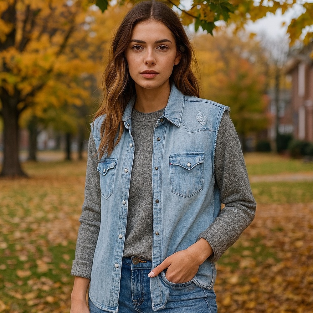 AllSaints Cannon Chambray Denim Snap Shirt Women’s XS (US 0)
